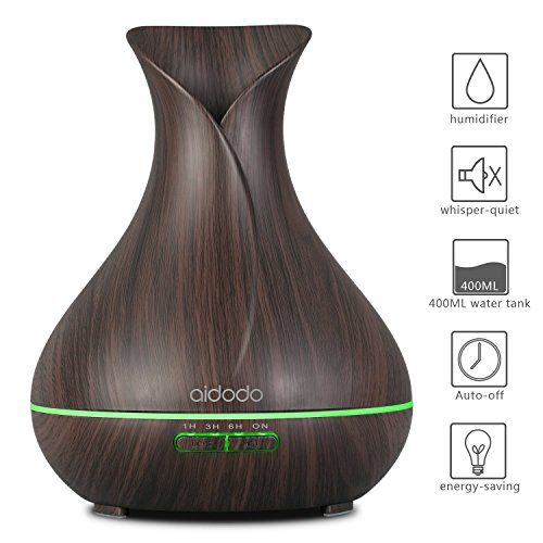 Aidodo Aroma Diffuser Luftbefeuchter Ultraschall Aromatherapie 400ml mit Ätherischesöl Öl Diffusor Humidifier 7 veränderbaren farbigen LED Lichter verstellbarer Nebel Modus für Baby Raum Kinder Haus Yoga Büro usw