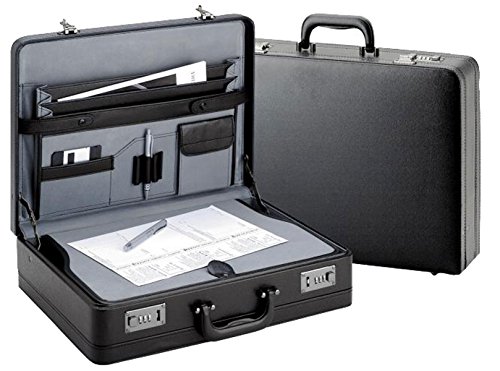 Aktenkoffer von D&N-Lederwaren - extra breit - Schreibplatte - 46x33x12/14cm - Dehnfalte - shwarz