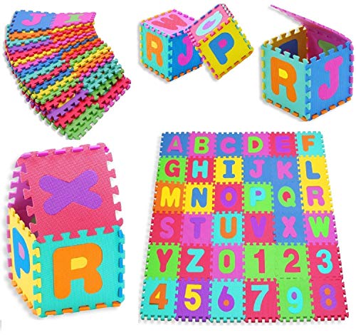 KIDIZ Spielmatte 86 tlg. Spielteppich Puzzlematte Kinderteppich Matte Schutzmatte Kinderspielteppich Schaumstoffmatte ABC bunt Lernteppich Puzzleteppich Puzzle Zahlen und Buchstaben