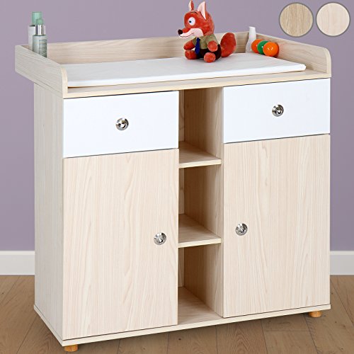 Infantastic Wickelkommode praktischer Wickelschrank Wickelauflage Wickeltisch Eicheoptik inklusive 2 großen Schubladen (LxBxH): ca. 90 x 69 x 92 Farbwahl