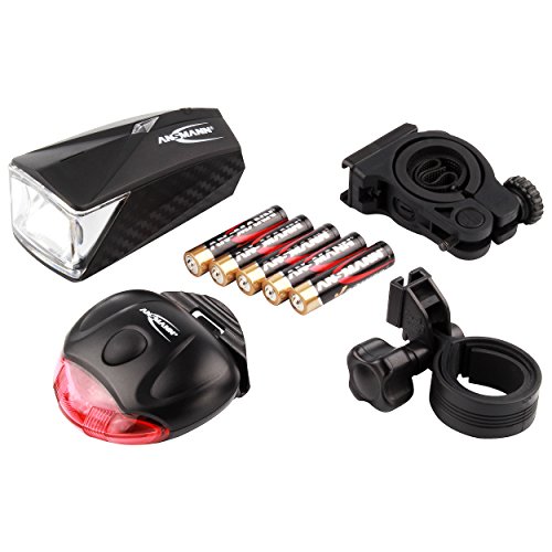 ANSMANN LiteRider StVZO Fahrradlicht Beleuchtungsset/Fahrradlampen/Hochwertiges LED Lichtzubehör für Fahrrad oder Mountainbike mit Vorder- & Rücklicht & 2 Halterungen/Spritzwasserfest