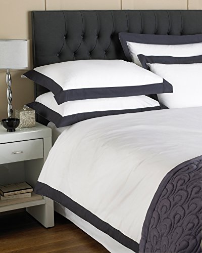 Harvard 200 Fadenzahl Perkal-Bettwäsche Quilt Bettbezug Set Bettwäsche, 100% Baumwolle, Weiß/Navy Blau, King