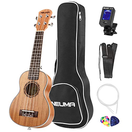 NEUMA Sopran Ukulele 21 Zoll Professional Ukulele Hawaii Gitarre Aquila Saiten mit Anfänger Starter Pack (Stimmgerät, Tasche Gurt und Plektren)