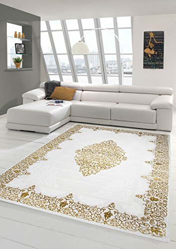 Traum Designer Teppich Moderner Teppich Wollteppich Meliert Wohnzimmerteppich Wollteppich Ornament Creme Beige Gold Größe 80 x 300 cm