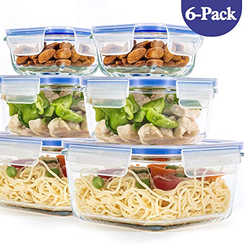 6er-Set Frischhaltedosen mit Deckel, Quadratische Lebensmittelbehälter aus Glas, BPA-Frei, Luftdicht