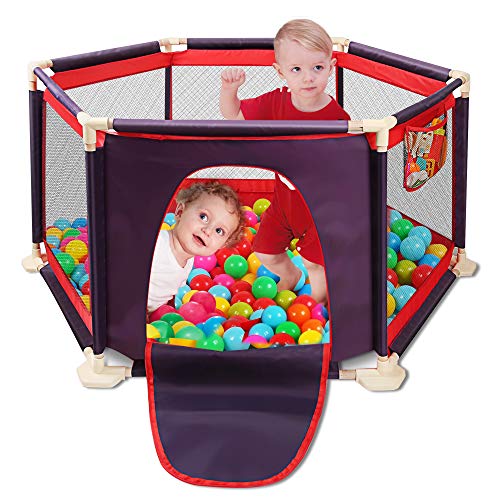 Spielplatzzaun für Kinder mit Laufgitter, Zaun, Spielcenter tragbar mit Tragetasche und atmungsaktivem Mesh für Neugeborene, Indoor- und Outdoor-Spiele (Bälle nicht enthalten) (rot)