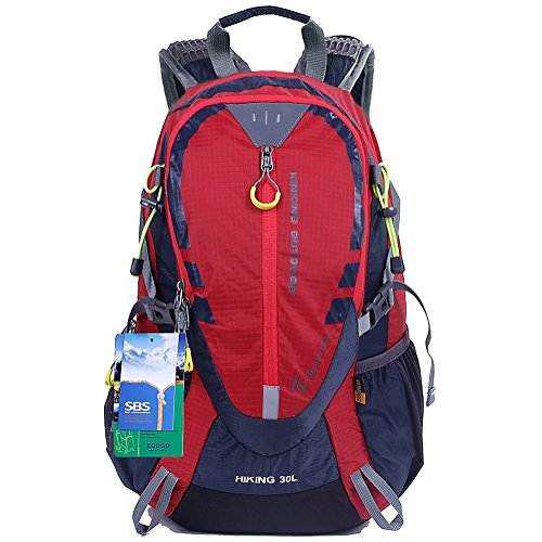 EGOGO 30L Wasserdicht Wanderrucksack Camping Rucksack mit Regenschutz Laufen Radfahren im freien S2310 (Rot)