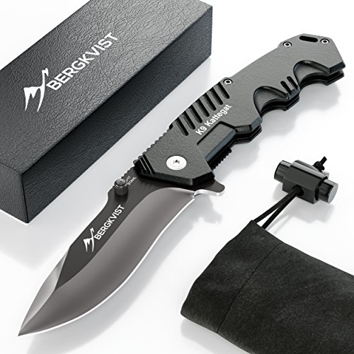 BERGKVIST Klappmesser extra scharf | Mattschwarzes Outdoor Survival Taschenmesser | Kompaktes Einhandmesser mit Edelstahlklinge & Aluminiumgehäuse | Ideal einsetzbar für Freizeit, Arbeit, Wandern & beim Camping