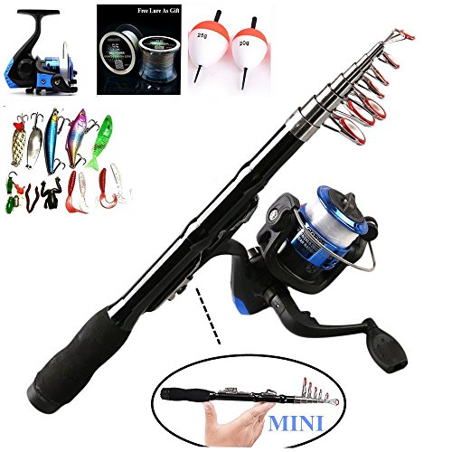 Bntteam 5 Packs 2.3m Mini Teleskop Portable Hand Hart Kohlefaser Meer Angelrute & Reel & Kunstköder & Line Set 99% Carbon Materialien Karpfen Angelrute Combo Portable Hand Hart Kohlefaser Meer Angelrute (Line & Lures & Float Free) (2.3M / 90in )