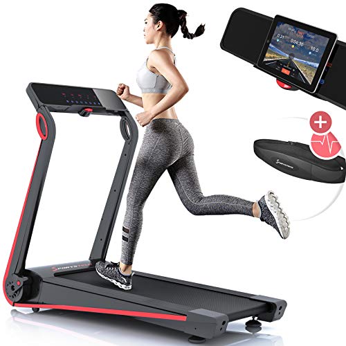 Sportstech F17 Edles Laufband mit App und Easy-Folding System kein Aufbau nötig, Schmiersystem, 12 KM/H, 2.5PS, Pulsgurt Inklusive, Tablet-Holder, Heimtrainer, klappbar für Cardio-Training Zuhause