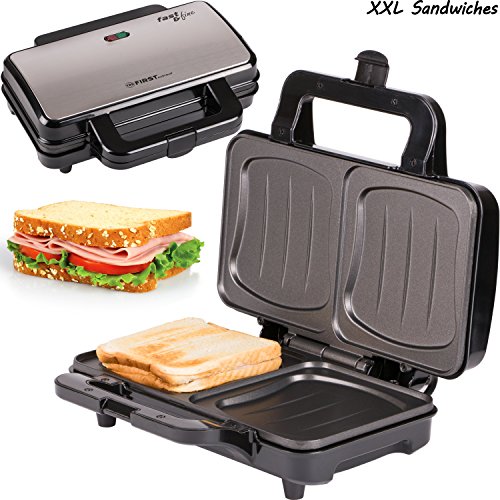 TZS First Austria - 900 Watt Sandwichtoaster für XXL Toast-Scheiben | Thermostat | Backampel | elektrischer Sandwichmaker mit Muschelform | Sandwich-Grill | schwarz | für große Sandwichtoast geeignet