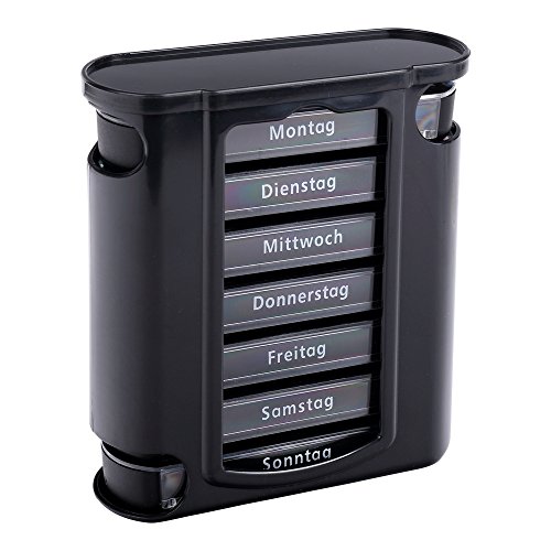 S/O Tablettenbox schwarz mit schwarzen Schiebern 7 Tage Pillen Tabletten Box Schachtel Tablettendose Pillendose Pillenbox Tablettenboxen Pillendosen Pillen Dose Wochendosierer