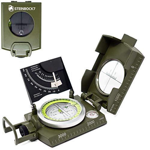STEINBOCK7 Marschkompass Outdoor Kompass Peilkompass – Wasserdicht, Metall (Army-Green)