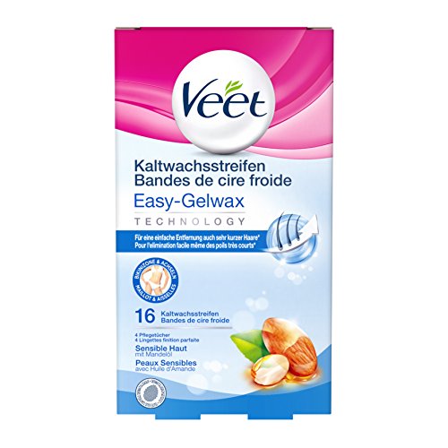 Veet Kaltwachssstreifen Easy-Gelwax Technology  für die Bikinizone & Achseln für sensible Haut, 16 Stück