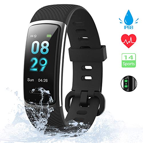 KUNGIX Fitness Armband, 0,96 Zoll Schrittzähler Uhr IP68 Wasserdicht Smartwatch Fitness Tracker mit Pulsmesser Herzfrequenz 14 Modi Smart Watch für Damen Herren iOS Android Kompatibel(Schwarz)