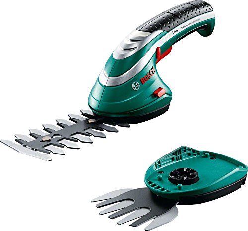 Bosch Akku Gras- und Strauchscheren Set Isio (Akku, Ladegerät, Grasschermesser, Strauchscherenmesser, Softcase, Messerschutz, Karton 3,6 V, 1,5 Ah, Schnittlänge 12 cm)