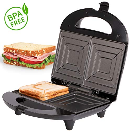 TZS First Austria - Sandwichtoaster für Standard-Toast-Scheiben, elektrischer Sandwichmaker mit Pyramidenform, 700 Watt, Kontaktgrill, Tischgrill, Backampel, Antihaftbeschichtung, schwarz Edelstahl