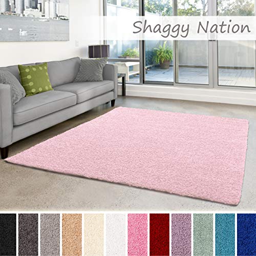 Shaggy-Teppich | Flauschiger Hochflor für Wohnzimmer, Schlafzimmer, Kinderzimmer oder Flur Läufer | einfarbig, schadstoffgeprüft, allergikergeeignet | Zart Rosa - 80 x 150 cm