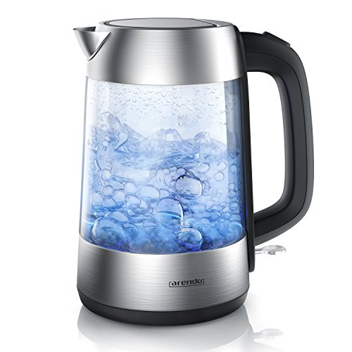 Arendo - Premium Edelstahl Glas Wasserkocher inkl. LED-Innenbeleuchtung | neues Modell (Edelstahl oben + unten) | STRIX-Controller | integrierter Kalkfilter | automatische Abschaltung | One-Touch-Verschluss by Arendo
