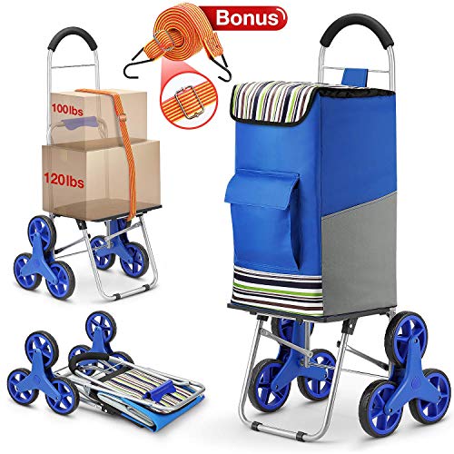 Winkeep Einkaufstrolley, 2 in 1 Klappbar Einkaufswagen 75L Kapazität & Sackkarre Super Laden 50Kg - Arbeitsersparnis Treppensteigen mit Verstellbarem Spannseile, 3 Große Geräuschlose Räder