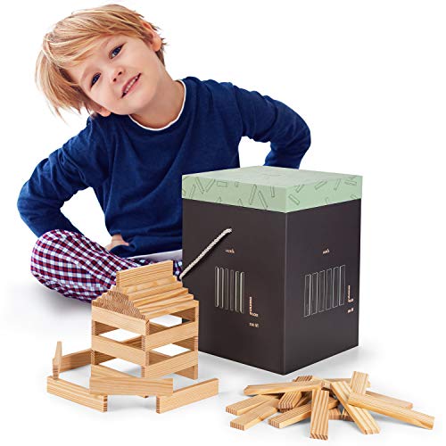 Laleni 220 Holzbausteine Natur - Bauklötze mit Sammelbox, Bausteine Holz, Holzbaukasten, Holzklötze