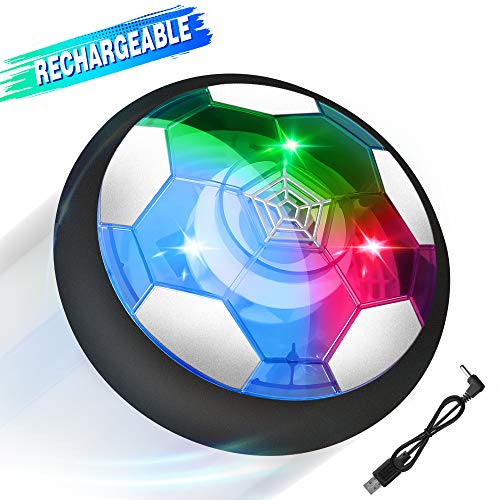 Baztoy Air Power Fußball KinderSpielzeug Fussball Geschenke Junge Mädchen Wiederaufladbar Hover Soccer Ball Spiel Sport Indoor Bäll Spiele Led Beleuchtung & Schaum Stoßstangen Outdoor Air Soccer Disc