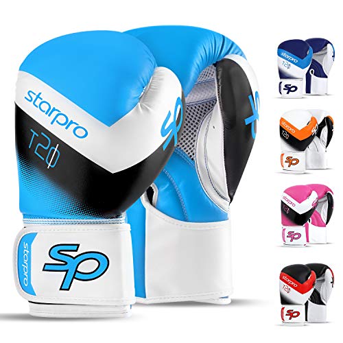 Boxhandschuhe Muay Thai Boxsack Training 8oz 10oz 12oz 14oz 16oz Sparring Kickboxen Sandsack Maya Hide Leder Boxing Gloves (Blue/White, 8oz)