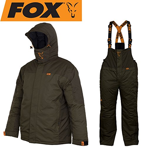 Fox Carp Winter Suit - Thermoanzug für Karpfenangler, Schneeanzug für Angler, Winteranzug zum Angeln im Winter, Thermo Zweiteiler, Größe:XL