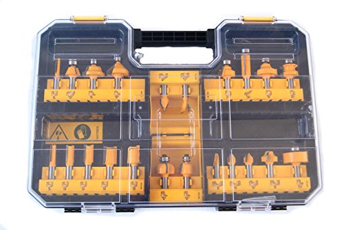 DeWalt Hartmetall Fräser Set (22-tlg., mit Anti Kickback Design, Premium Stahlkörper, HM Schneidplatten und austauschbarem Kugellager, inkl. Box) DT90017