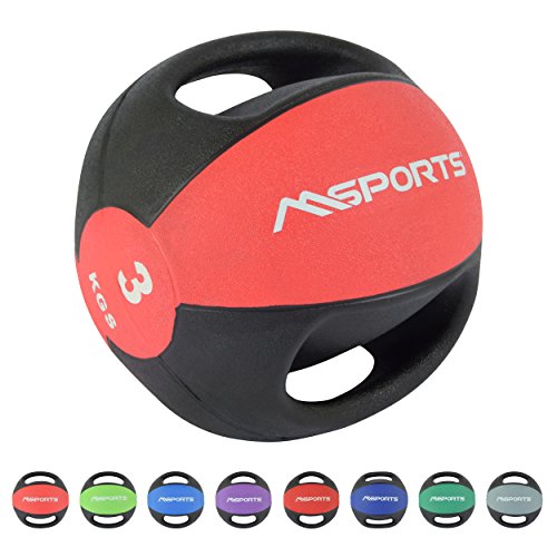 MSPORTS Medizinball Premium mit Griffe 1 – 10 kg – Professionelle Studio-Qualität Gymnastikbälle (3 kg - Rot)