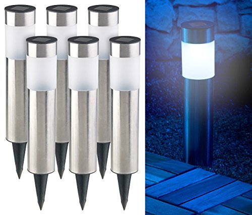 Lunartec Solar Gartenleuchten: 6er-Set Elegante Edelstahl-Solar-LED-Wegeleuchten, mit Lichtsensor (Solarlampen Garten)