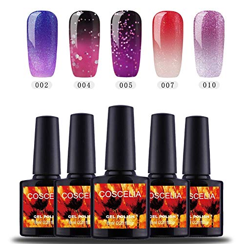 Saint-Acior 5 Farben Thermo Nagellack Gellack UV Farben Thermolack Gelnägel Farblacken LED Lacken