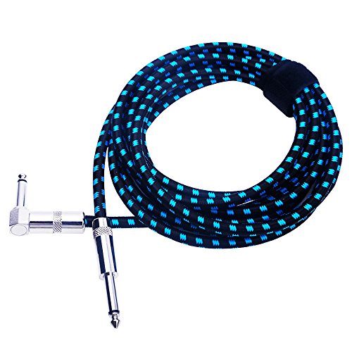 Rayzm Gitarre Kabel Geflochten - 3m Noiseless Gitarre / Bass Blei,1/4 'Gerader bis Rechtwinkliger Stecker TS Mono Instrumentenkabel mit Textilmantel –Tweed-Ummantelung (Blau)