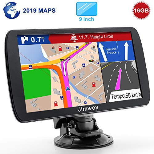 Jimwey GPS Navi Navigation für Auto LKW PKW 9 Zoll 16GB Lebenslang Kostenloses Kartenupdate Navigationsgerät mit POI Blitzerwarnung Sprachführung Fahrspurassistent 2019 Europa UK 52 Karten
