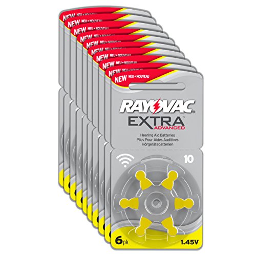 Rayovac Extra Advanced Zink Luft Hörgerätebatterie in der Größe 10 Pack (mit 60 Batterien geeignet für Hörgeräte Hörhilfen Hörverstärker) gelb