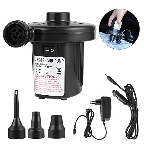 Pomisty Elektrische Luftpumpe,Elektrische Pumpe Multifunktion Elektropumpe mit 3 Luftdüse Kompressor für Luftmatratzen, Schlauchboote, Gästebetten, Aufblasbare Schwimmtiere Oder Camping–Automatisches