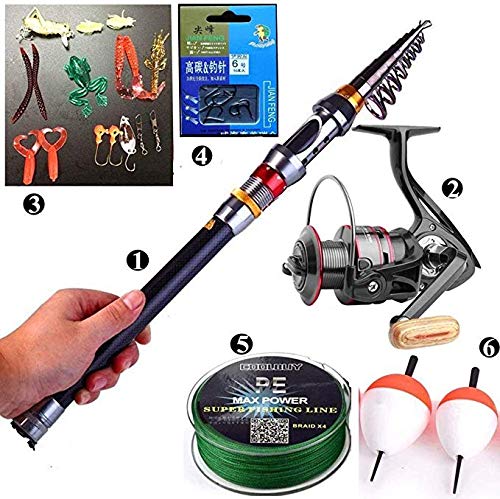 ECOOLBUY1.8m, 2.1m, 2.4m, 3.0m, 3.6m, teleskopische Angelrute & 11BB Rolle & Köder & Linie Set 99% Carbon Materialien Karpfen Angelrute Combo De Pesca (Köder & Linie frei) (MINI 2.3M Taschenset)