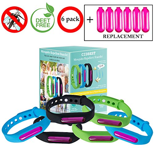 CIDBEST Mückenschutz Armband Anti Mosquito Bracelet Anti Mücken Repellent Armband Natürliches Pflanzenöl Wasserdichtes Armband mit Mückenschutz für Kinder Erwachsene,6 Pack und 6 Pcs Kapseln