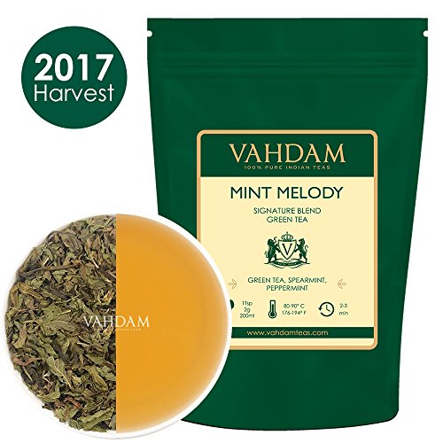 Minze Melody Grüne Teeblätter, (100 Tassen), 100% Natürliche Loose Leaves Minze Tee - Grüner Tee Lose Blatt mit Pfefferminze & Spearmint, Schlankheits-Tee, Detox Tee, Gewichtsverlust Tee, 200g