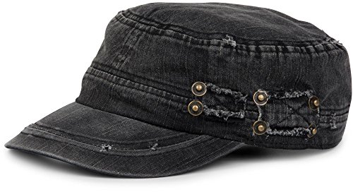 styleBREAKER Military Cap im washed, used Look, verstellbar 04023011, Farbe:Schwarz