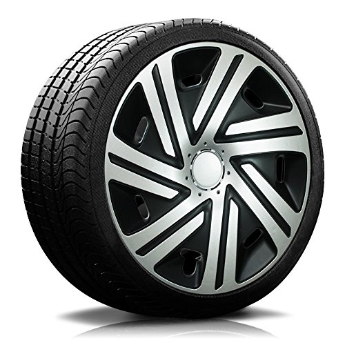 Autoteppich Stylers 16 Zoll Radkappen Radzierblenden universal - CYRKON (Schwarz-Silber) in verschiedenen Größen für Fast alle PKW!