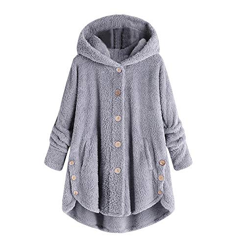 Ncenglings Jacke Damen Langer Abschnitt Mantel Sexy Hoodies Freizeit Plüschpullover Einfarbig Wollmantel Flauschigen Plüschjacke Outwear Elegant Sweatshirt Mode Knopf Pullover Pailletten Coat