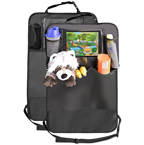 Premium Rückenlehnenschutz (2 Stück), Große Taschen und iPad-/Tablet-Fach, Auto Rücksitz-Organizer für Kinder, Autositz-Schoner wasserdicht, Kick-Matten-Schutz in universeller Passform