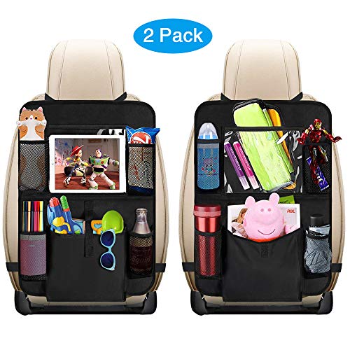 Auto Rückenlehnenschutz, omitium 2 Stück Auto Rücksitz Organizer für Kinder Große Taschen und iPad-/Tablet-Fach, Wasserdicht Autositzschoner, Kick-Matten-Schutz für Autositze