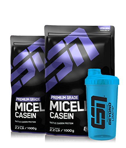 ESN Micellar Casein 2 x 1kg Beutel + Gratis ESN Shaker - Alle Geschmacksrichtungen - Direkt vom Hersteller 2 x Chocolate