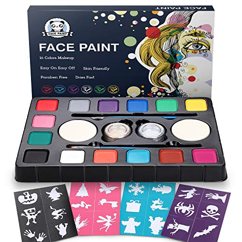 Dookey Kinderschminke Set , Hochwertiges 14 Schminkfarben Face Paint mit 24 Malerschablonen,Wasserbasiert und Ungiftig, Ideal für Kinder Partys & Fasching & Halloween