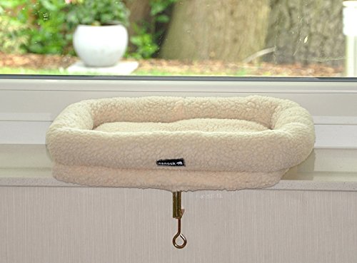 nanook Katzen Fensterbankliege Katzenliege für Fenster Liegemulde SLEEPY, Größe L, Teddyfell weiß