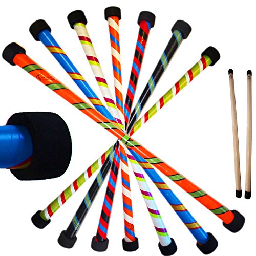 Flames N Games TWISTER Pro Devil Stick Set (3-Farben Deko) + Silikonbeschichtete HÖLZERN Handstäbe! Juggling Devil Sticks 4 Anfänger & Profis! (Rot / Blau / Schwarz)