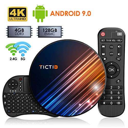 Android 9.0 TV Box 【4G + 128G】 TV Android Box mit Tastatur, BT 4.0 USB 3.0 Quad-Core RK3318 64 Bits, WiFi Double 2,4 G / 5 GHz, LAN 100M, 4K TV Box