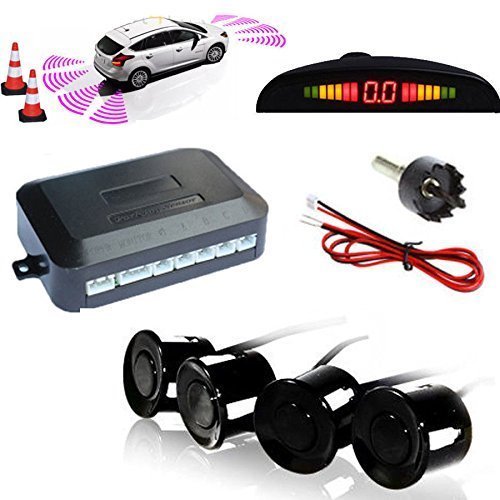 TKOOFN KFZ Summer Einparkhilfe Rückfahrhilfe 4 hinten Sensoren Hinter mit LED Farb Display Auto Parken Sensor System Pieper Radar Kit Hinter Schwarz